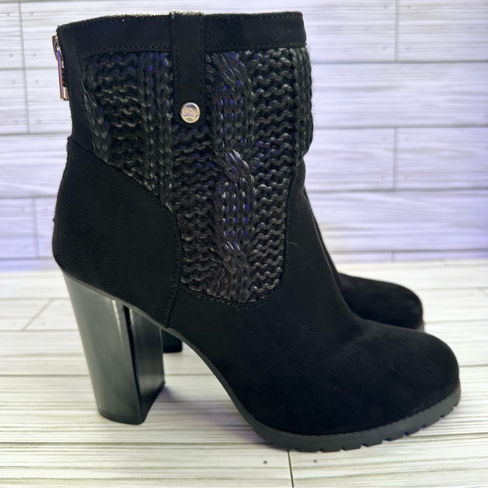 Juicy Couture Lupia Ankle Boots Size 8 Block Heel Sweater Knit Faux Zip Up - Picture 6 of 15